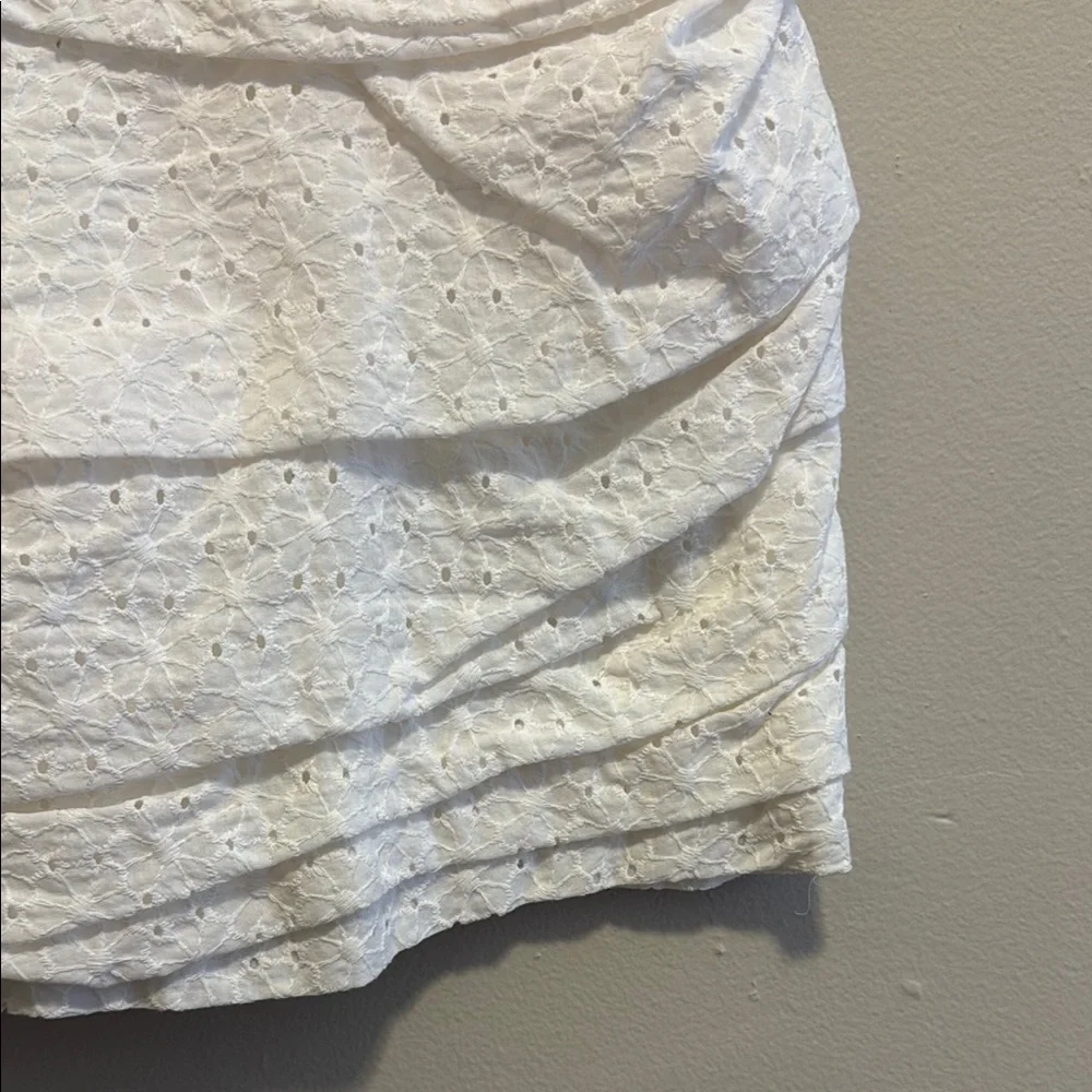 Express Rouched Eyelet White Mini Dress - Picture 3 of 16